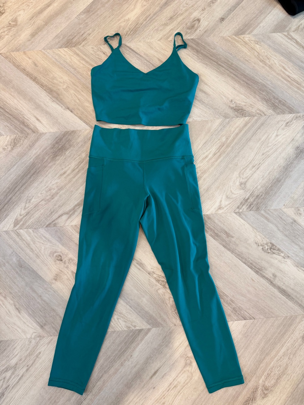 Athleta Teal Green Sports Bra & High Rise Leggings Set